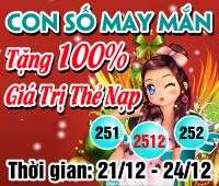 Con số may mắn -Tặng 100% giá trị thẻ nạp